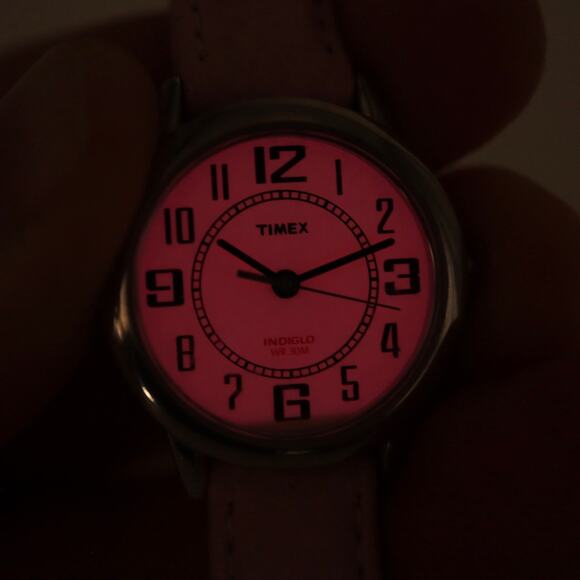 Timex Womens Pink Indiglo Light Easy Read Watch 25mm Dial Leather w New Battery - Picture 7 of 16